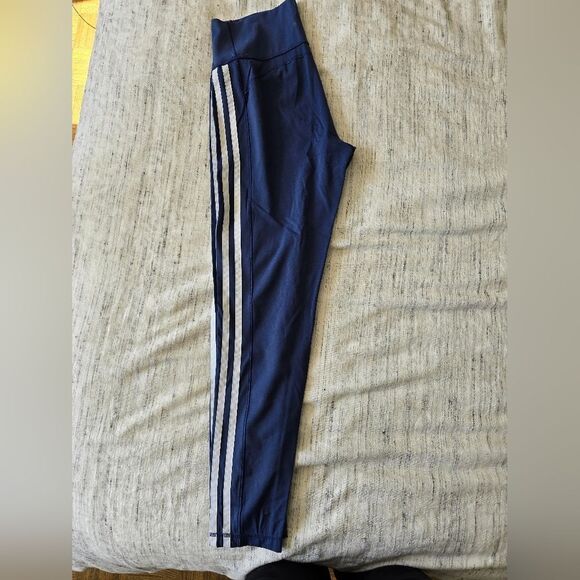 Adidas Navy 3 Stripe Leggings - Picture 4 of 8